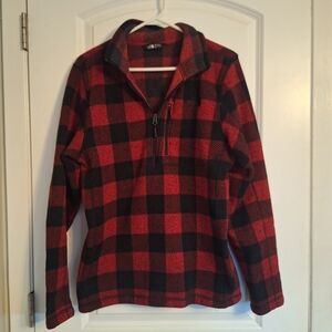 The North Face Red and Black Plaid Fleece Pullover